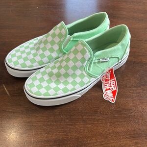Vans Green Checkered Slip-On Shoes